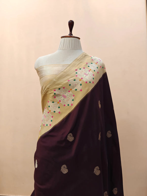 Garnet Pure Katan Silk Handloom Banarasi Saree
