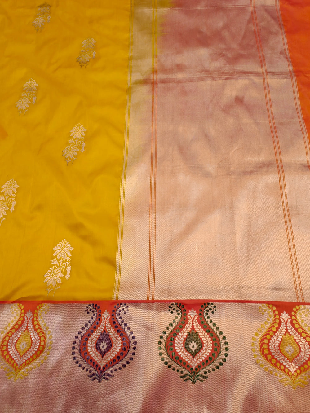 Yellow Katan Silk Banarasi Saree with Kadhwa & Meena Border