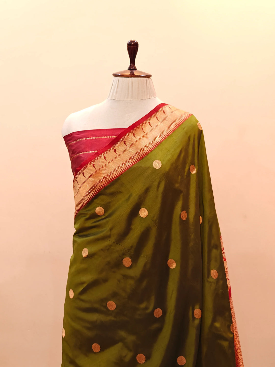 Mehendi Green Katan Silk Banarasi Saree with Paithani Border