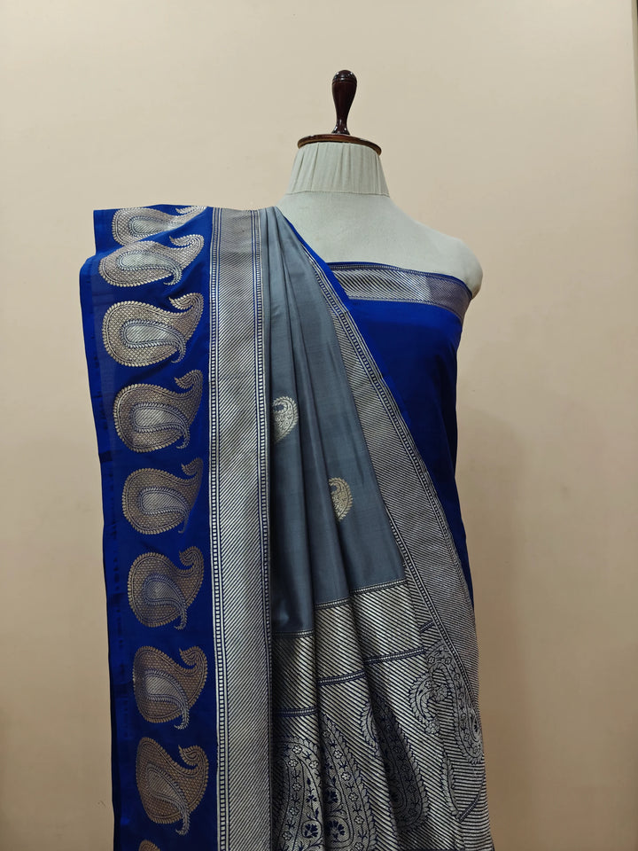 Grey Pure Katan Silk Handloom Banarasi Saree