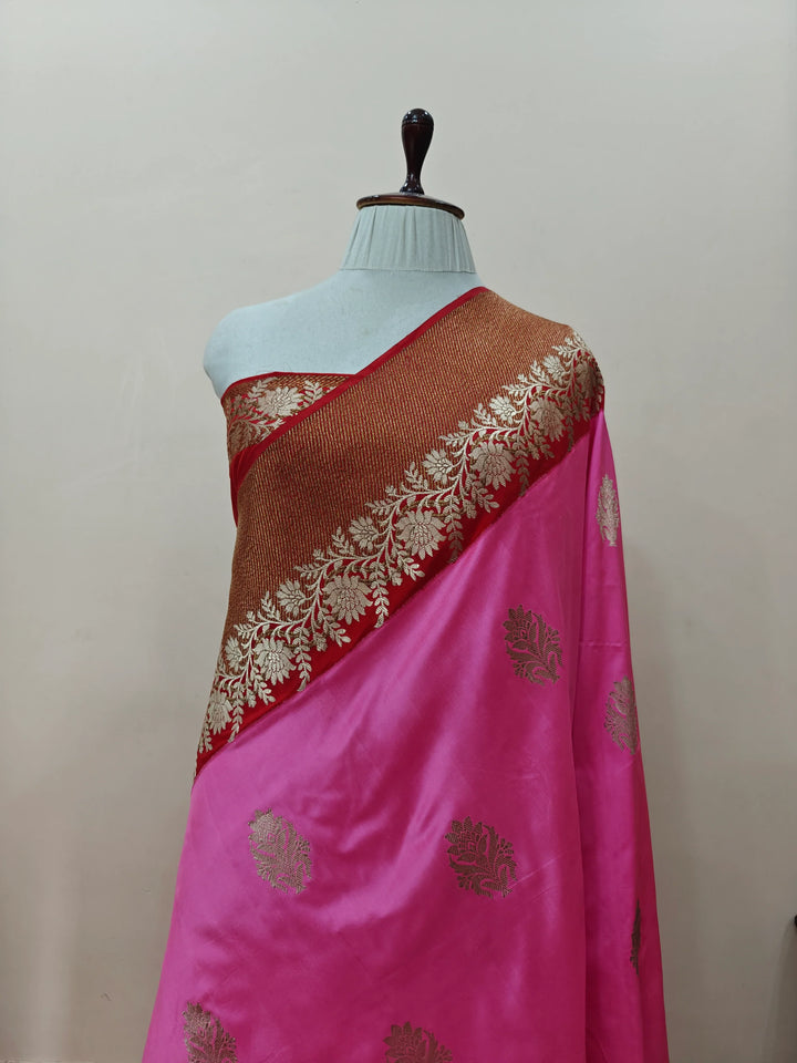 Pink Pure Katan Silk Handloom Banarasi Saree