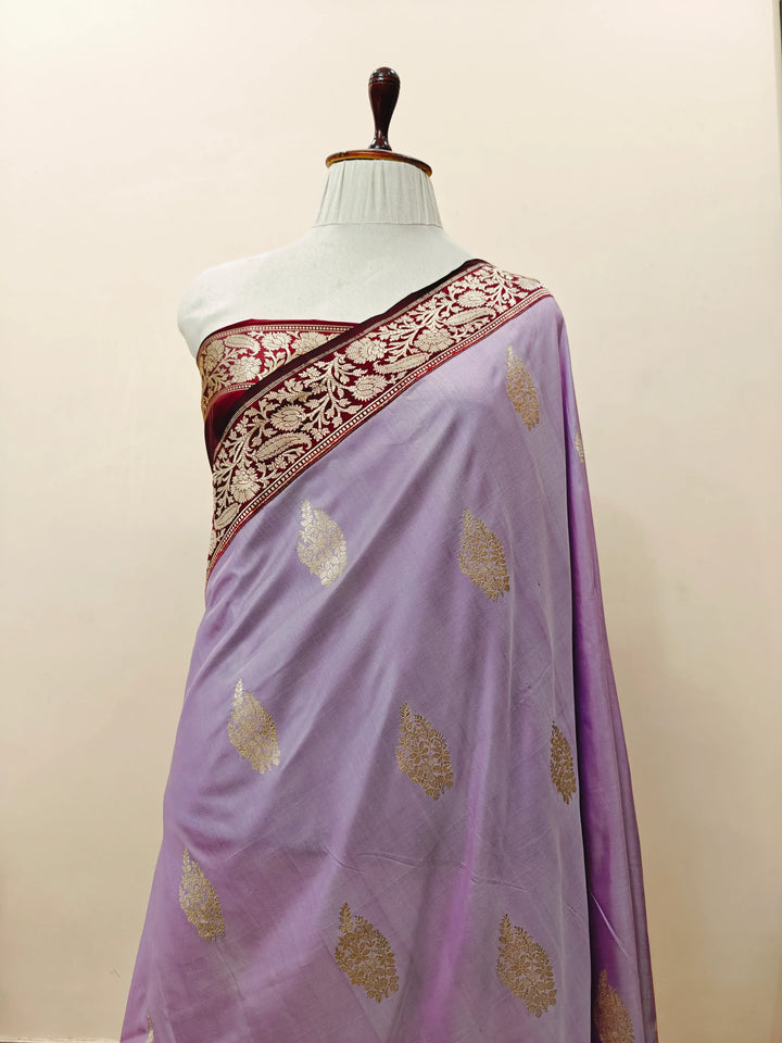 Lilac Pure Katan Silk Handloom Banarasi Saree