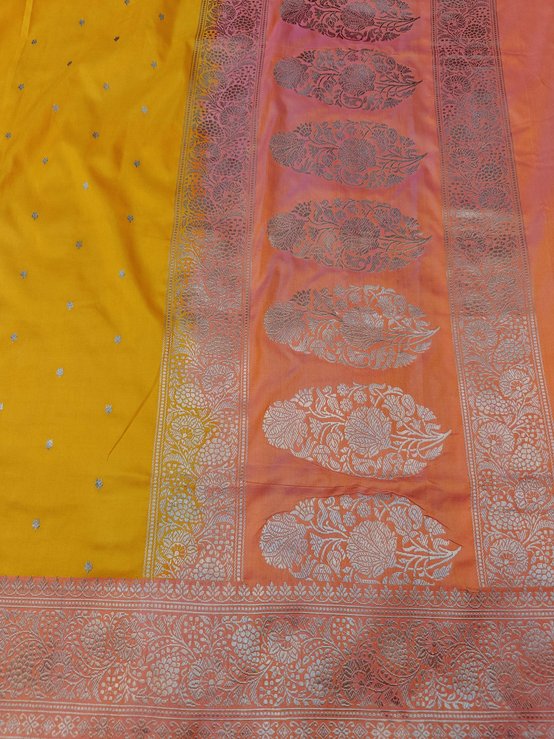 Yellow Pure Katan Silk Handloom Banarasi Saree
