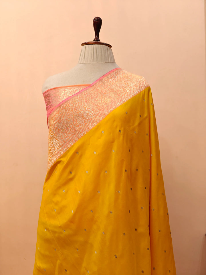 Yellow Pure Katan Silk Handloom Banarasi Saree