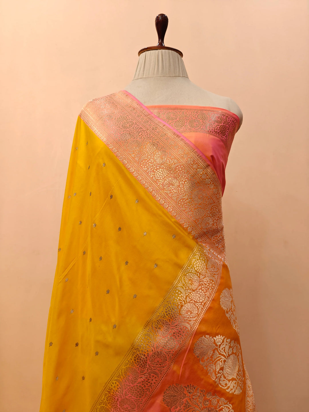 Yellow Pure Katan Silk Handloom Banarasi Saree