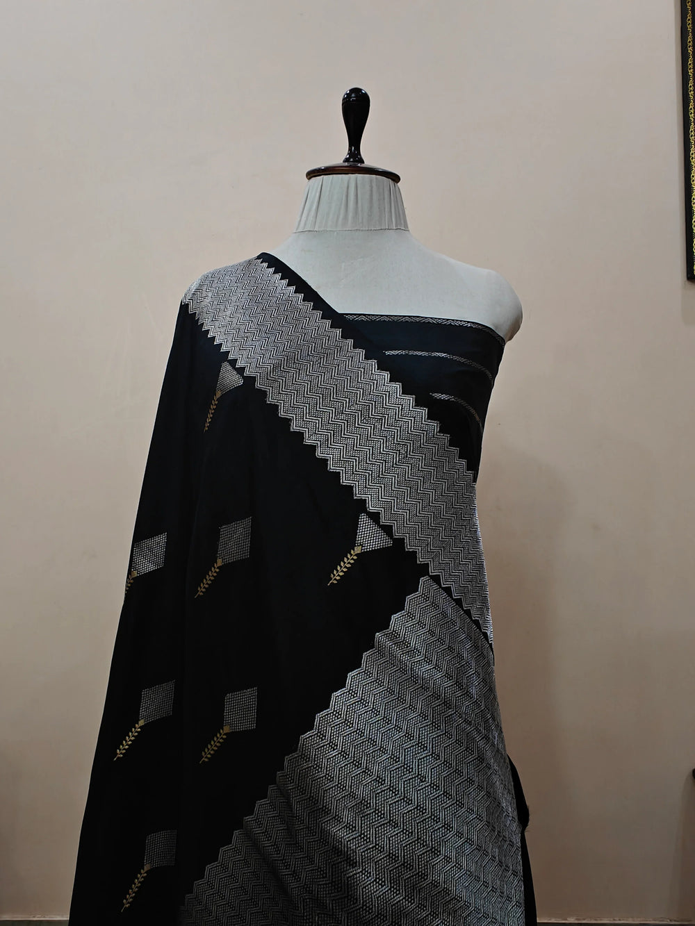 Black Pure Banarasi Handloom Katan Silk Saree