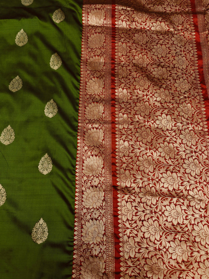 Mehndi Green Pure Banarasi Handloom Katan Silk Saree