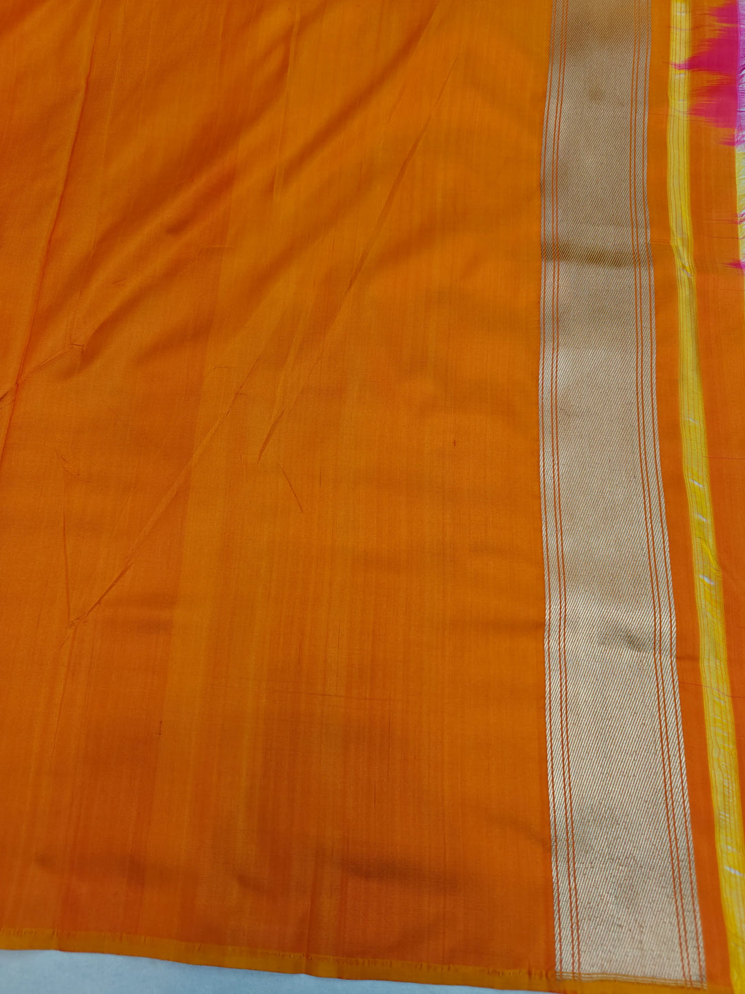 Orange Pink Pure Banarasi Handloom Katan Silk Saree