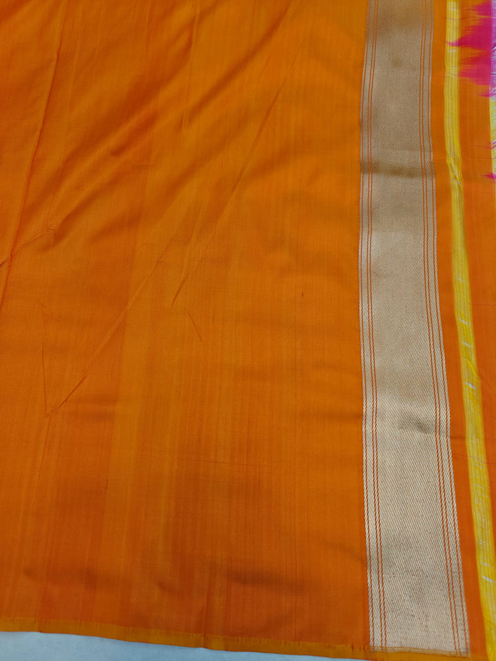 Orange Pink Pure Banarasi Handloom Katan Silk Saree