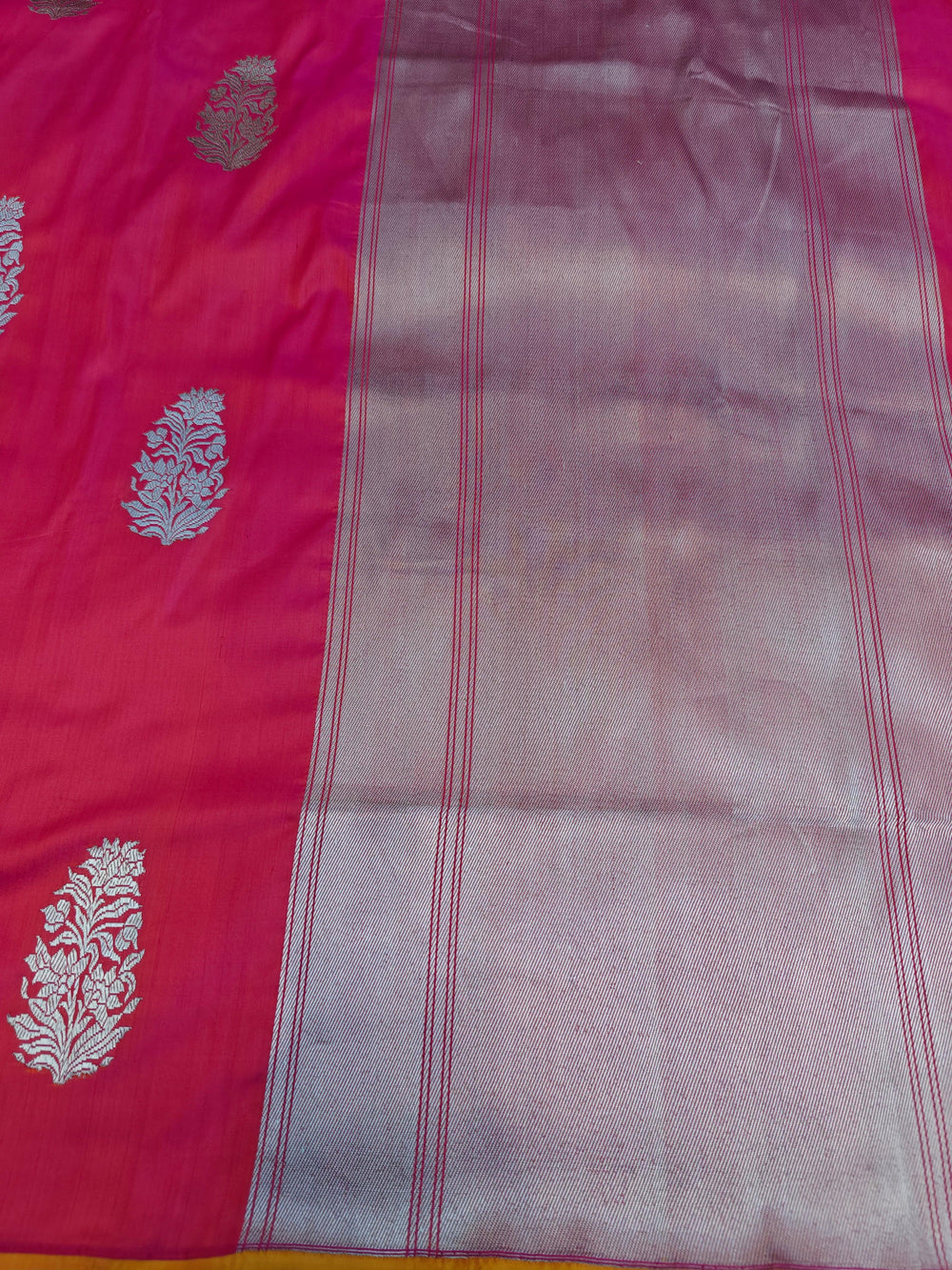 Orange Pink Pure Banarasi Handloom Katan Silk Saree