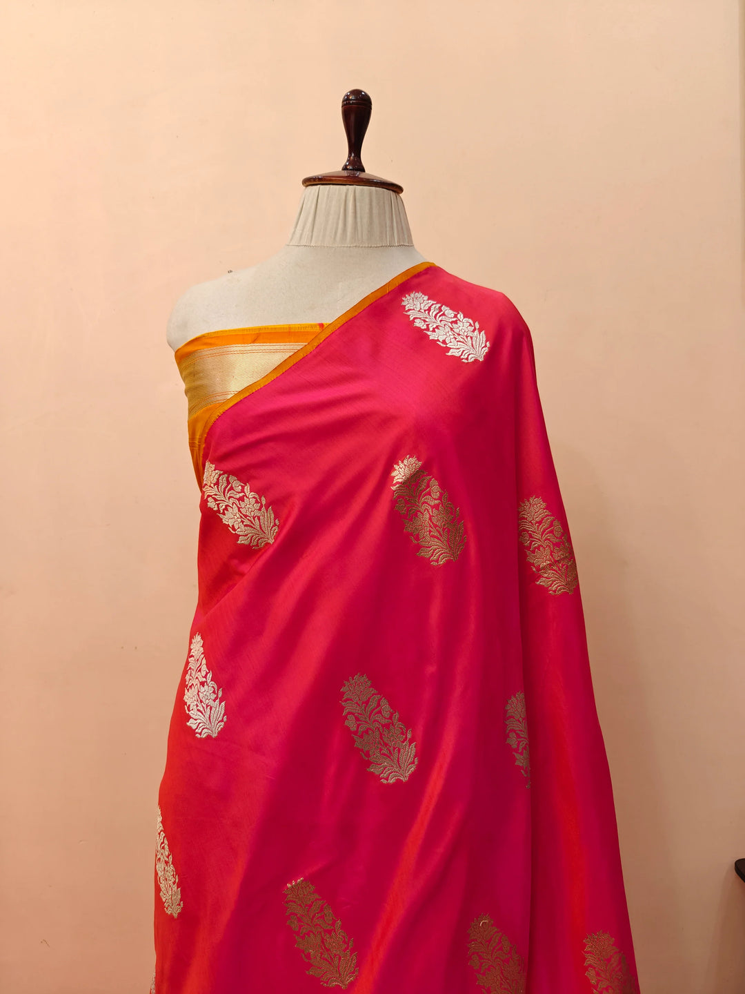 Orange Pink Pure Banarasi Handloom Katan Silk Saree