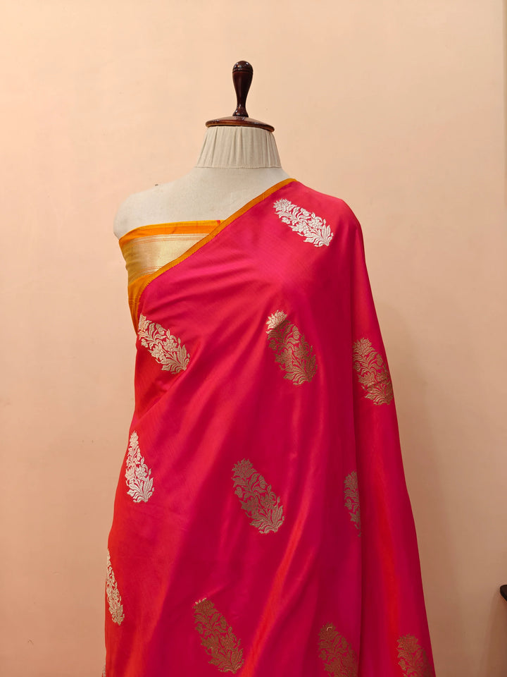 Orange Pink Pure Banarasi Handloom Katan Silk Saree
