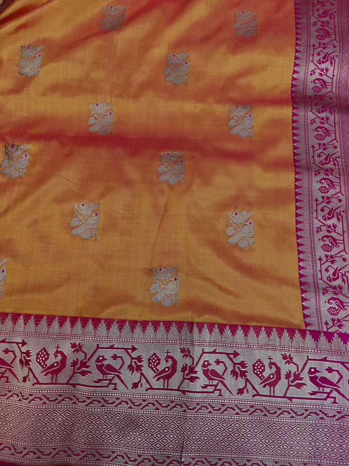 Orange Pure Katan Silk Handloom Banarasi Saree