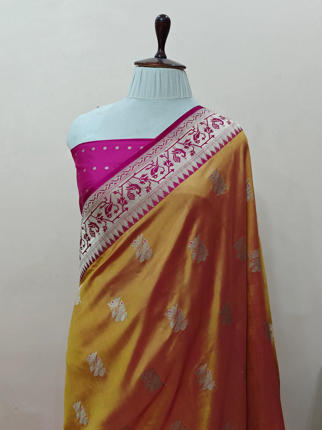 Orange Pure Katan Silk Handloom Banarasi Saree