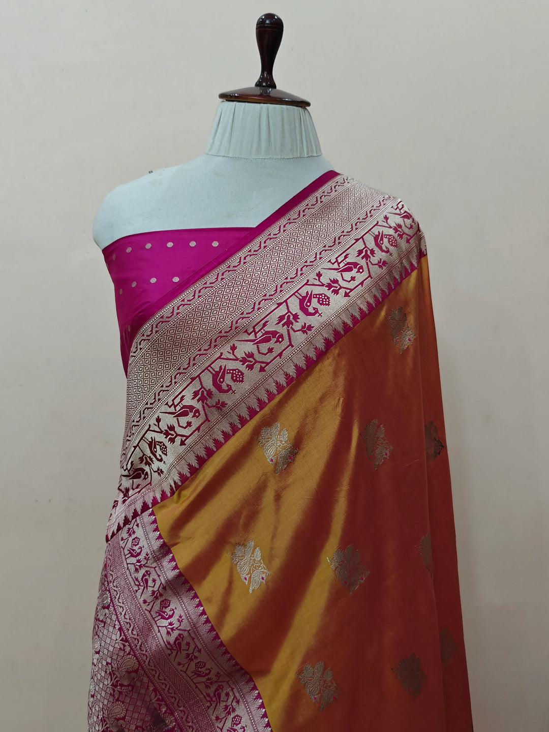 Orange Pure Katan Silk Handloom Banarasi Saree