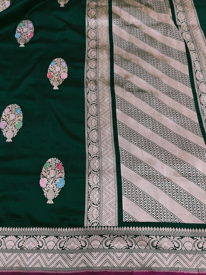 Bottle Green Banarasi Handloom Katan Silk Saree