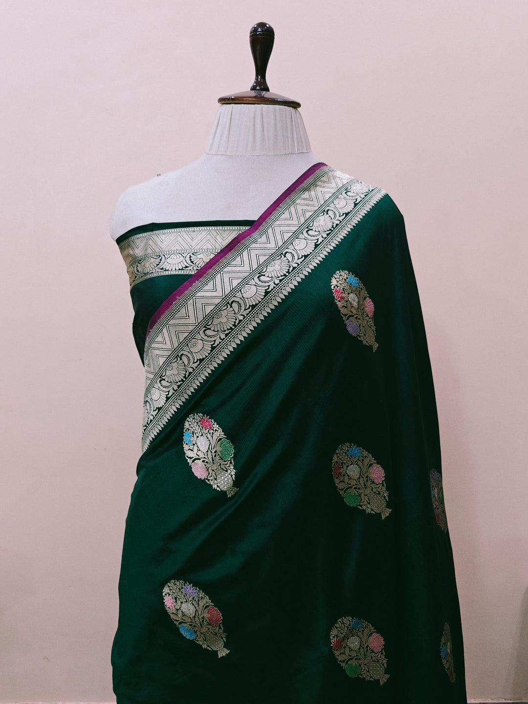 Bottle Green Banarasi Handloom Katan Silk Saree