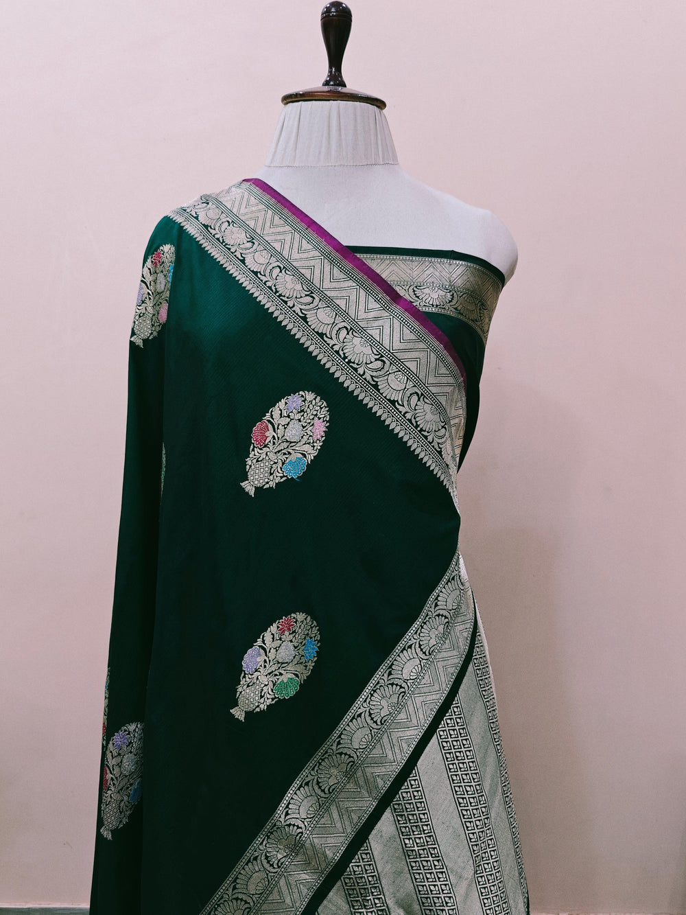 Bottle Green Banarasi Handloom Katan Silk Saree