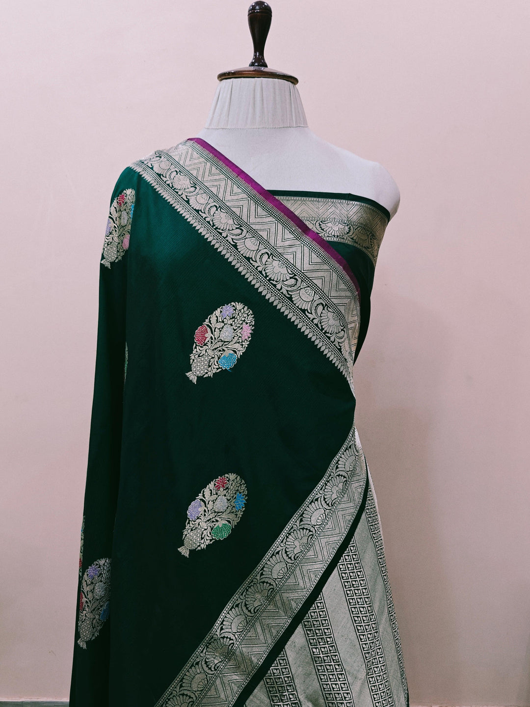 Bottle Green Banarasi Handloom Katan Silk Saree