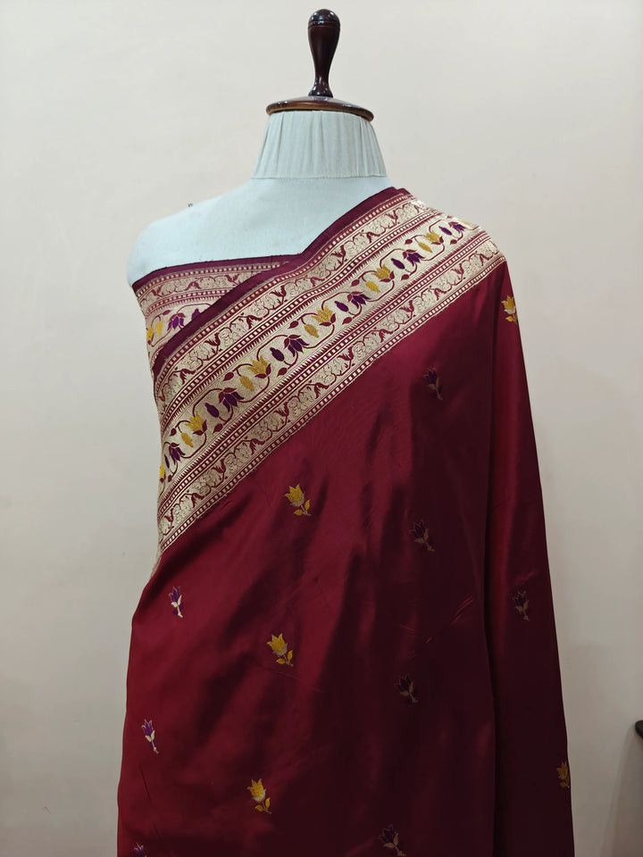 Maroon Banarasi Handloom Katan Silk Saree