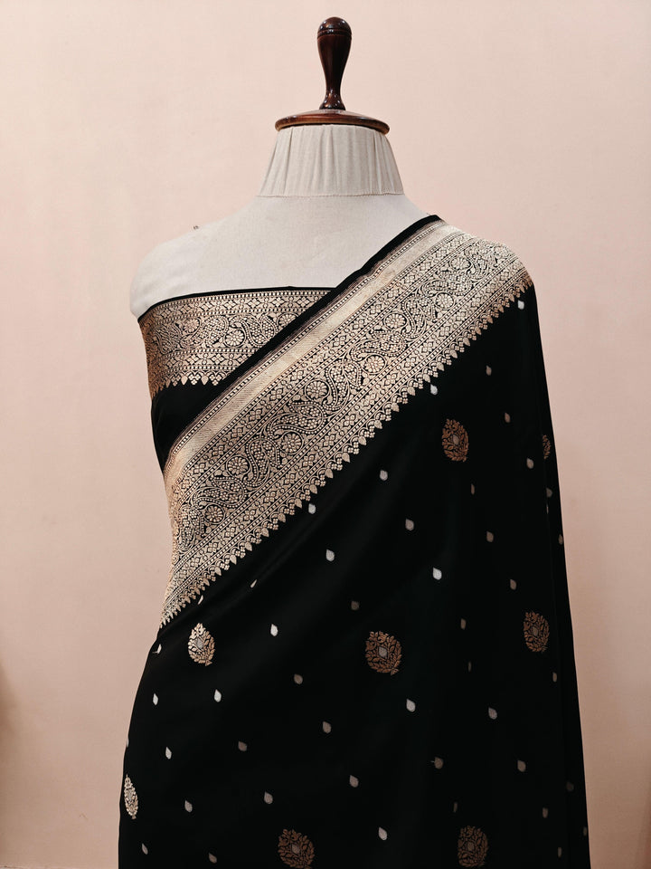 Black Pure Banarasi Handloom Katan Silk Saree