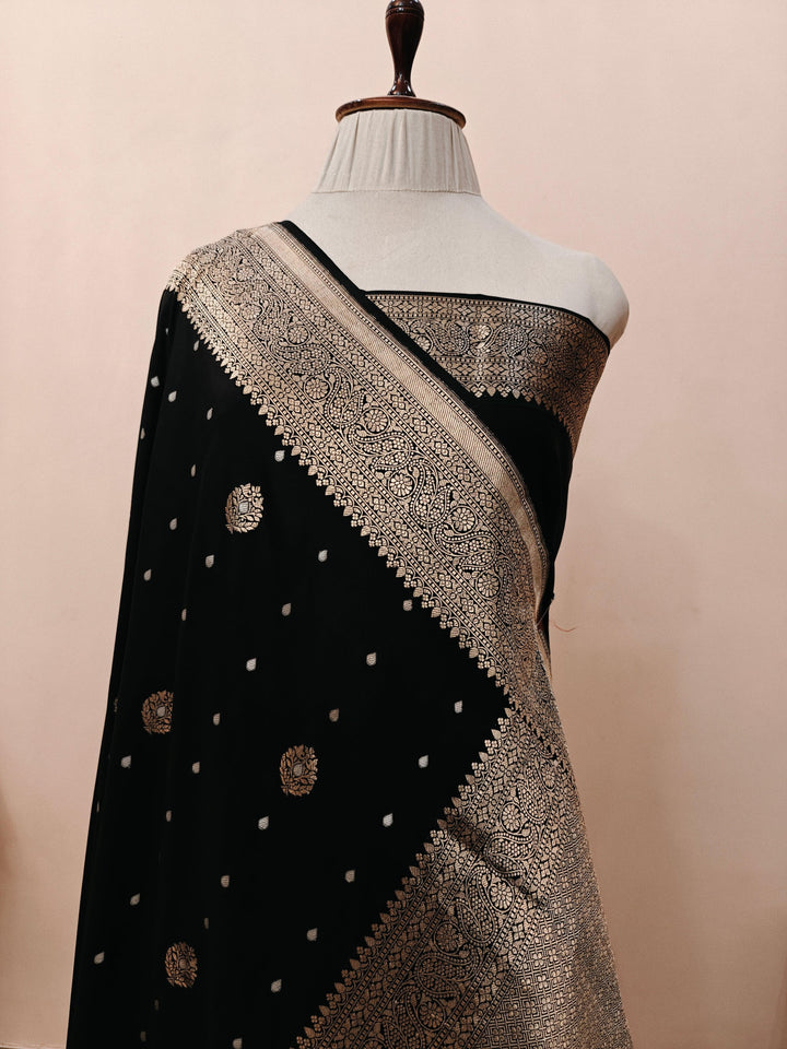 Black Pure Banarasi Handloom Katan Silk Saree