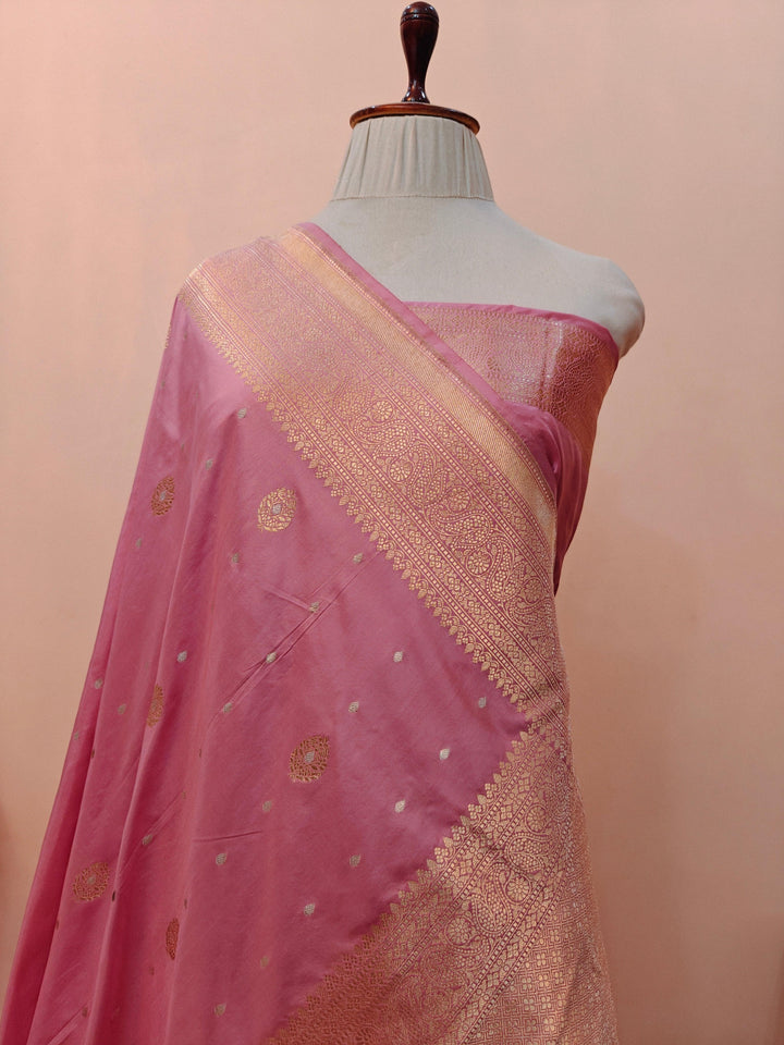 Pastel Pink Pure Banarasi Handloom Katan Silk Saree