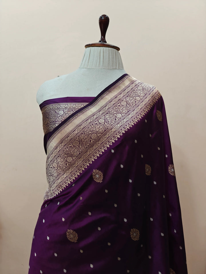 Wine Pure Banarasi Handloom Katan Silk Saree