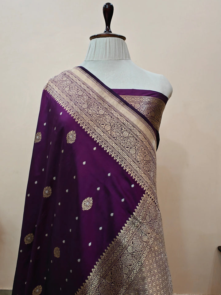 Wine Pure Banarasi Handloom Katan Silk Saree