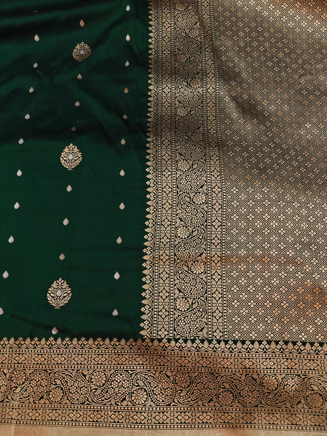Bottle Green Pure Banarasi Handloom Katan Silk Saree