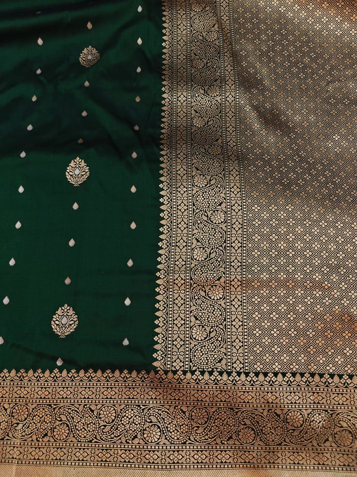 Bottle Green Pure Banarasi Handloom Katan Silk Saree
