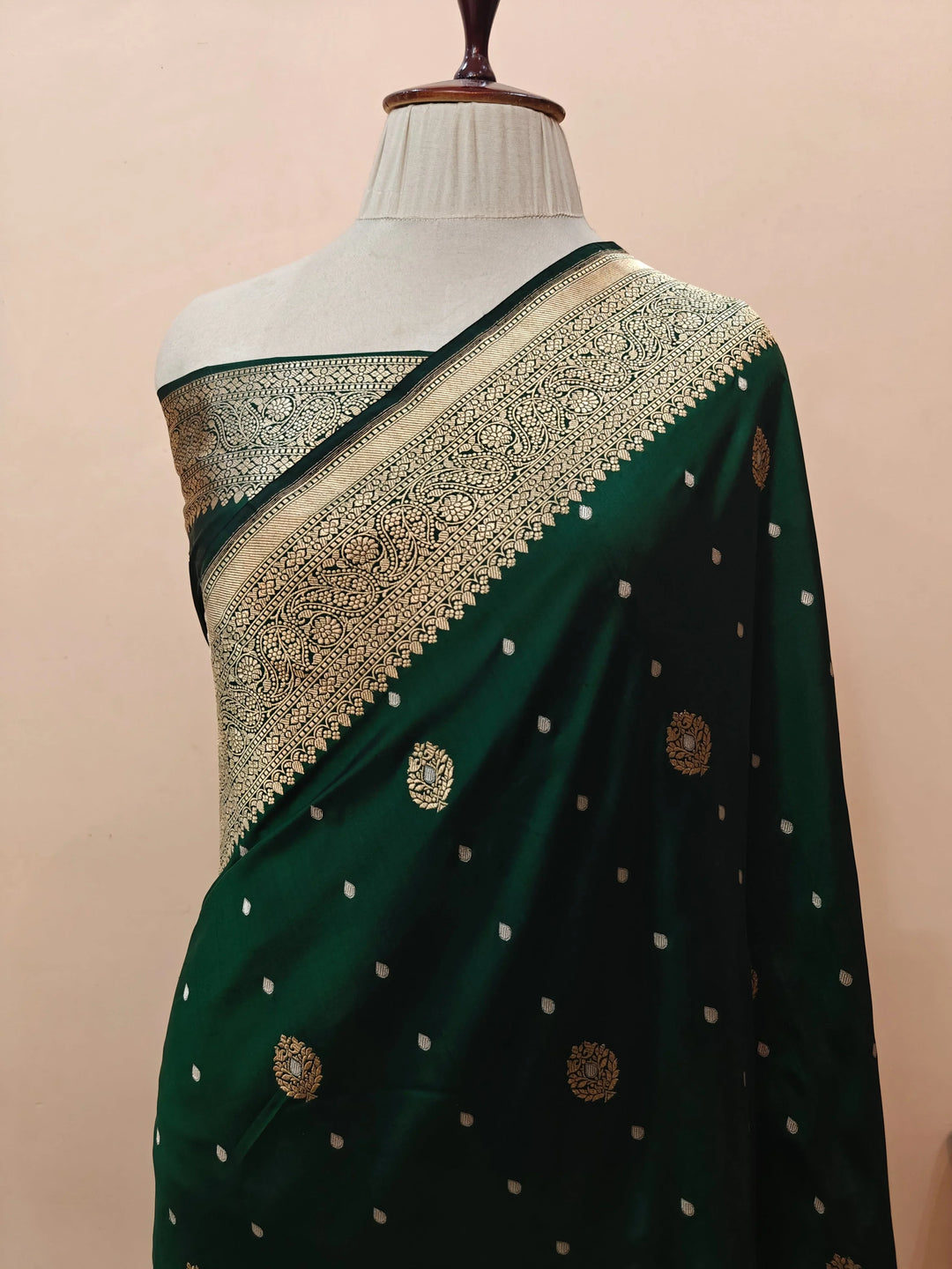 Bottle Green Pure Banarasi Handloom Katan Silk Saree