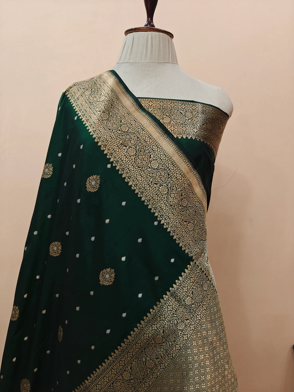 Bottle Green Pure Banarasi Handloom Katan Silk Saree