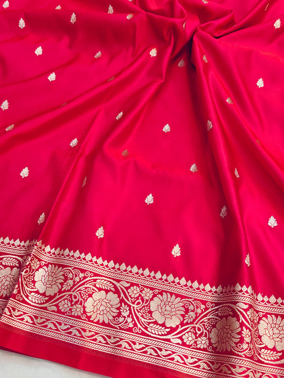 Hot Pink Banarasi Handloom Satin Silk Saree – Aura Benaras