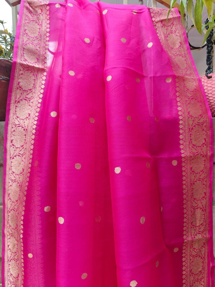Rani Pink Pure Banarasi Kora Silk Dupatta