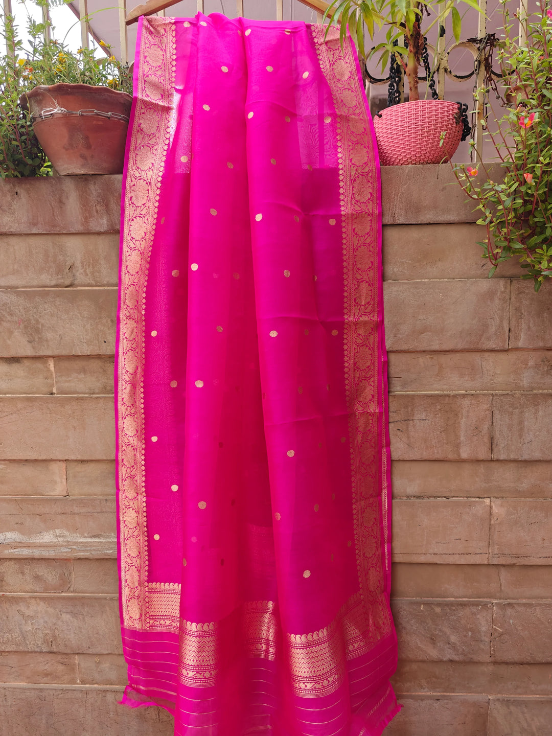 Rani Pink Pure Banarasi Kora Silk Dupatta