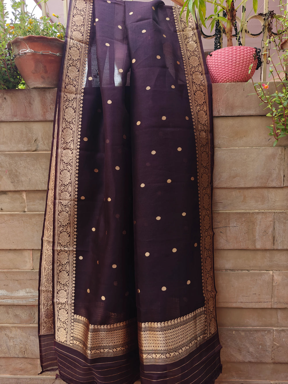 Brown Pure Banarasi Kora Silk Dupatta
