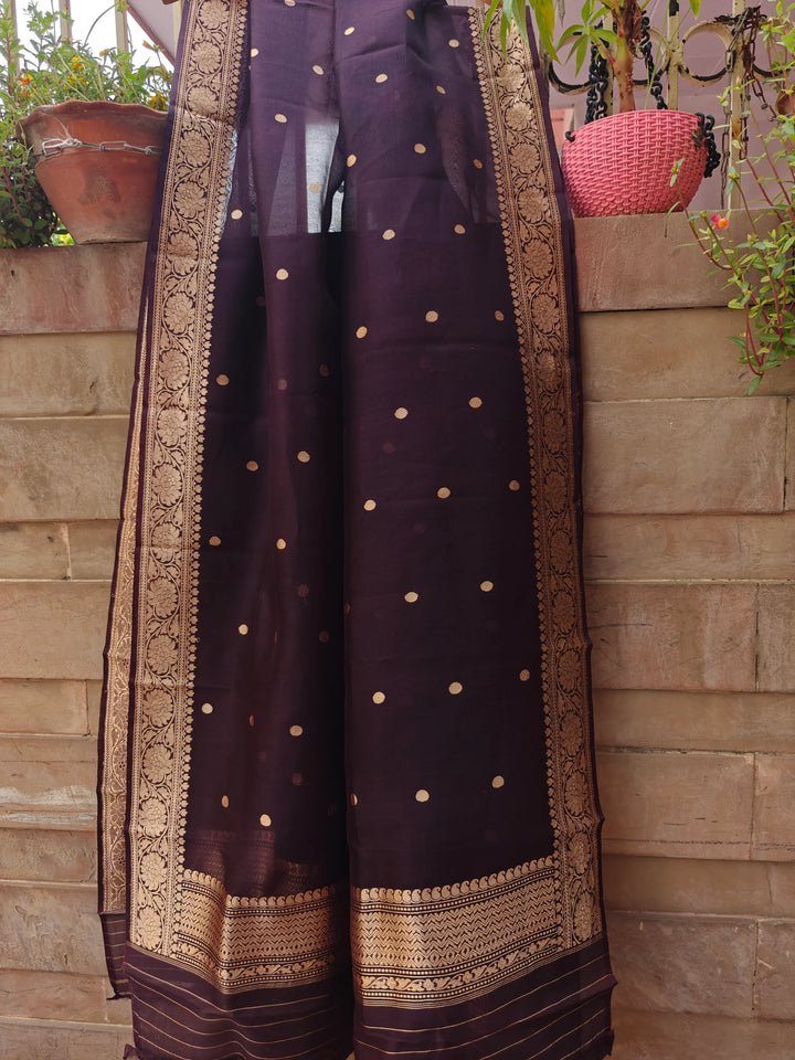 Brown Pure Banarasi Kora Silk Dupatta