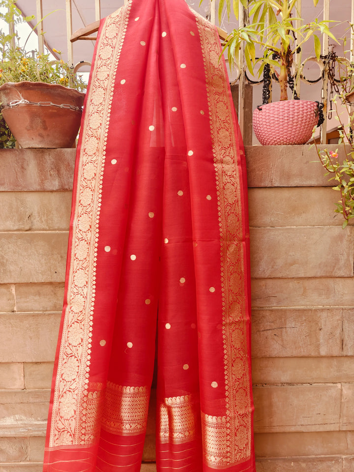 Red Pure Banarasi Kora Silk Dupatta