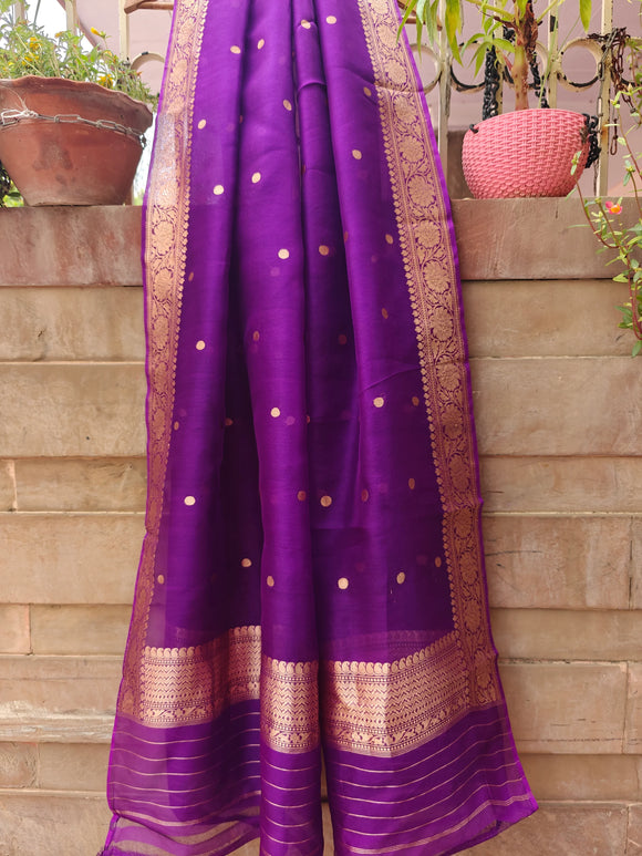 Purple Pure Banarasi Kora Silk Dupatta