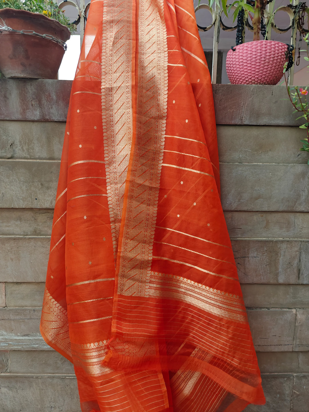 Orange Pure Banarasi Kora Silk Dupatta