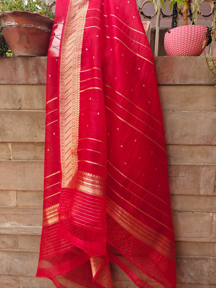 Red Pure Banarasi Kora Silk Dupatta