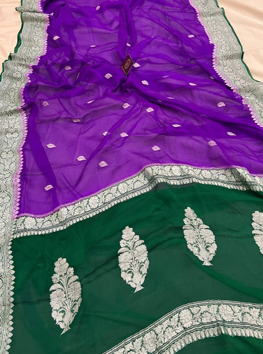Purple Khaddi Chiffon Banarasi Handloom Saree - Aura Benaras