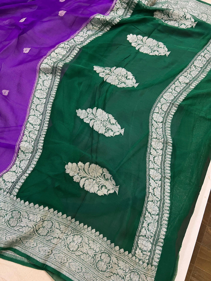 Purple Khaddi Chiffon Banarasi Handloom Saree - Aura Benaras