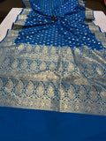 Firozi Blue Banarasi Handloom Satin SIlk Saree - Aura Benaras