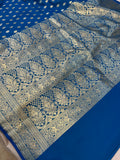 Firozi Blue Banarasi Handloom Satin SIlk Saree - Aura Benaras