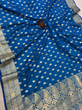 Firozi Blue Banarasi Handloom Satin SIlk Saree - Aura Benaras