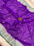 Purple Khaddi Chiffon Banarasi Handloom Saree - Aura Benaras