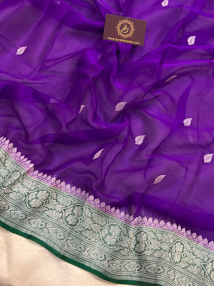 Purple Khaddi Chiffon Banarasi Handloom Saree - Aura Benaras