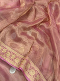 Peachish Pink Banarasi Handloom Organza Tissue Silk Saree - Aura Benaras